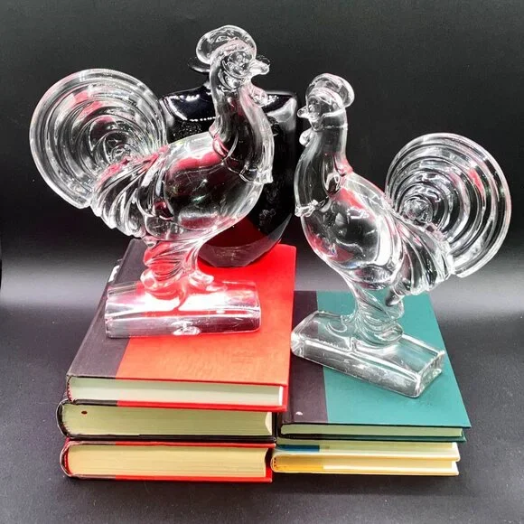 1950's Paden City GlassManganese Glass Rooster (2 Available) Bookend Sculpture